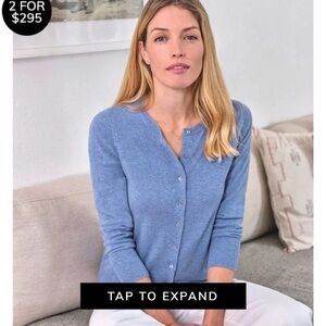 pure 100% cashmere crew neck Blue Button-Up Cardigan size XL 14/16 FLAWED